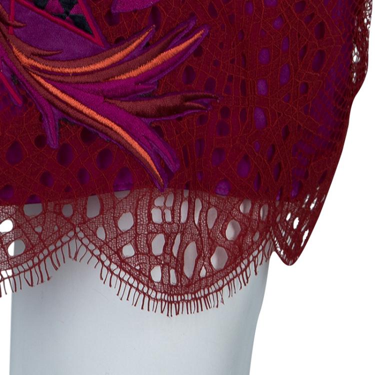 Pre Owned Matthew Williamson Purple Floral Embroidered Aplique Lace Dress M