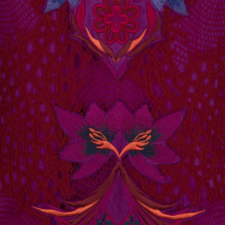 Pre Owned Matthew Williamson Purple Floral Embroidered Aplique Lace Dress M