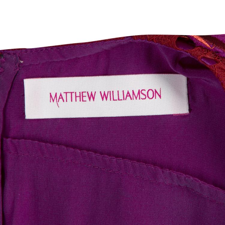 Pre Owned Matthew Williamson Purple Floral Embroidered Aplique Lace Dress M