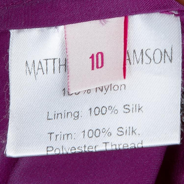 Pre Owned Matthew Williamson Purple Floral Embroidered Aplique Lace Dress M