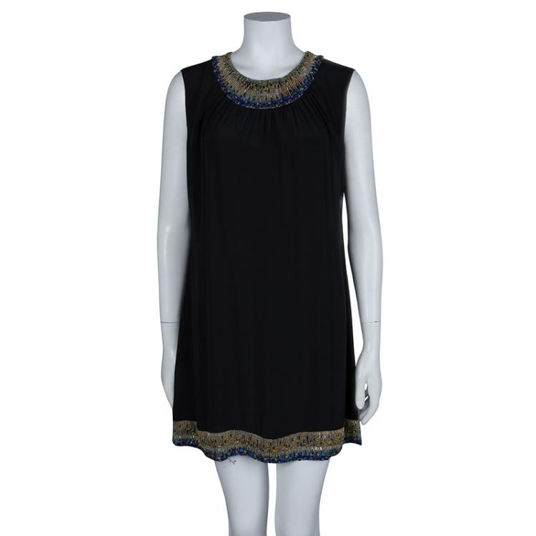 Pre Owned Matthew Williamson Black Silk Embellished Sleeveless Dress L
