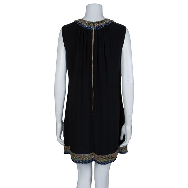Pre Owned Matthew Williamson Black Silk Embellished Sleeveless Dress L