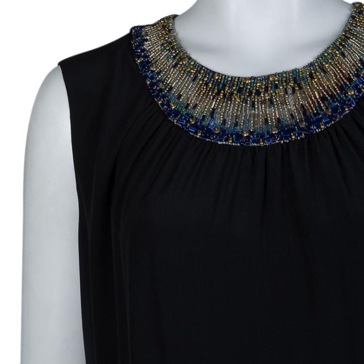 Pre Owned Matthew Williamson Black Silk Embellished Sleeveless Dress L