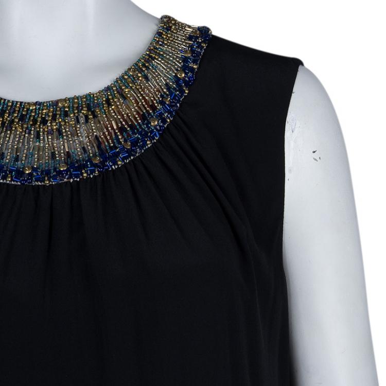 Pre Owned Matthew Williamson Black Silk Embellished Sleeveless Dress L