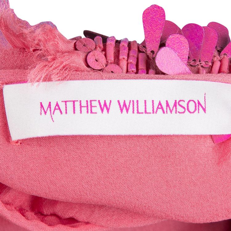 Pre Owned Matthew Williamson Pink Silk Feather and Bead Embellished  Sleeveless Cocktail Dress S