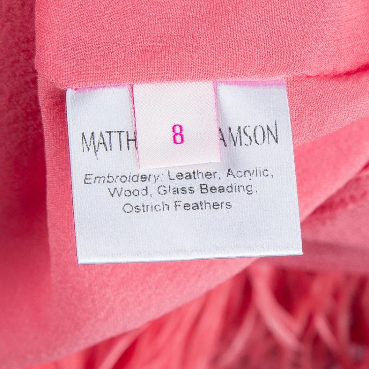 Pre Owned Matthew Williamson Pink Silk Feather and Bead Embellished  Sleeveless Cocktail Dress S