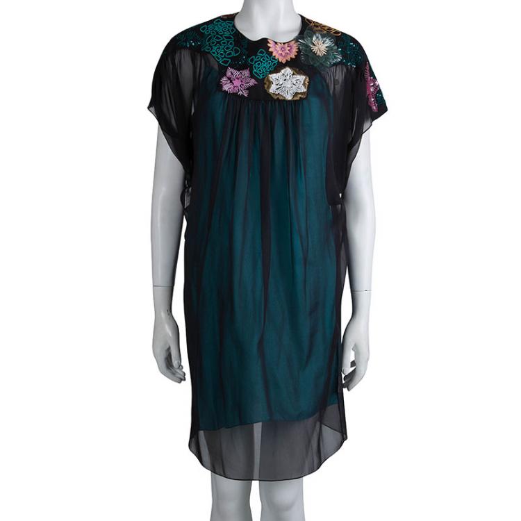 Pre Owned Matthew Williamson Black Silk Embellished Yoke Detail Dress M