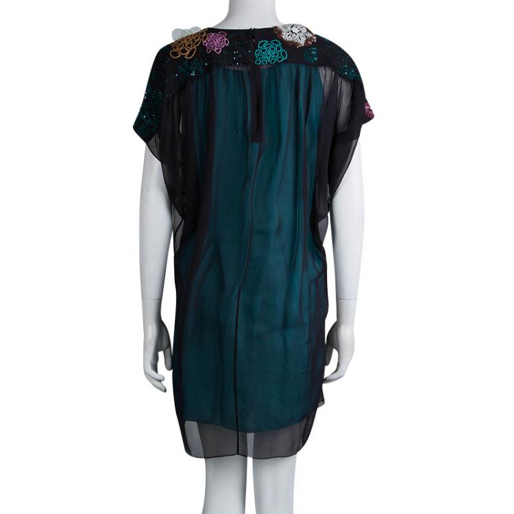 Pre Owned Matthew Williamson Black Silk Embellished Yoke Detail Dress M