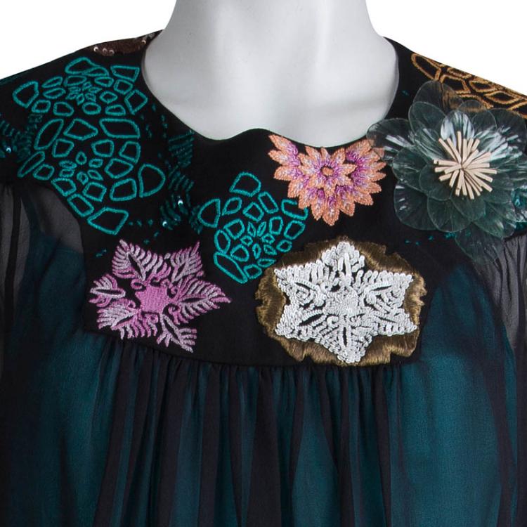 Pre Owned Matthew Williamson Black Silk Embellished Yoke Detail Dress M