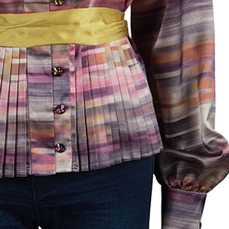 Pre Owned Mathew Williamson Multicolor Striped Satin Belted Long Sleeve Blouse S
