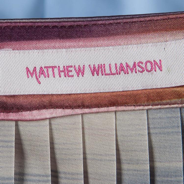 Pre Owned Mathew Williamson Multicolor Striped Satin Belted Long Sleeve Blouse S