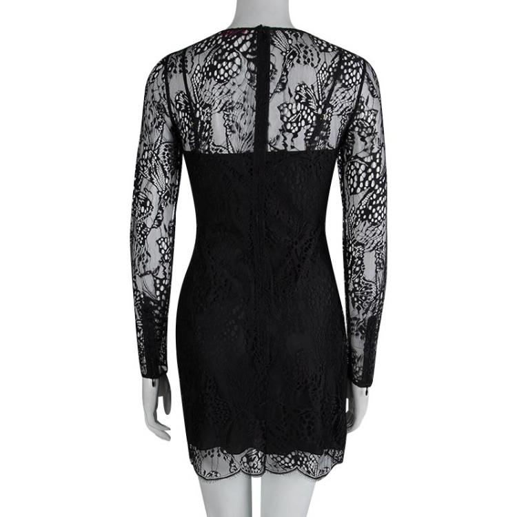 Pre Owned Matthew Williamson Black Embellished Overlay Lace Dress S