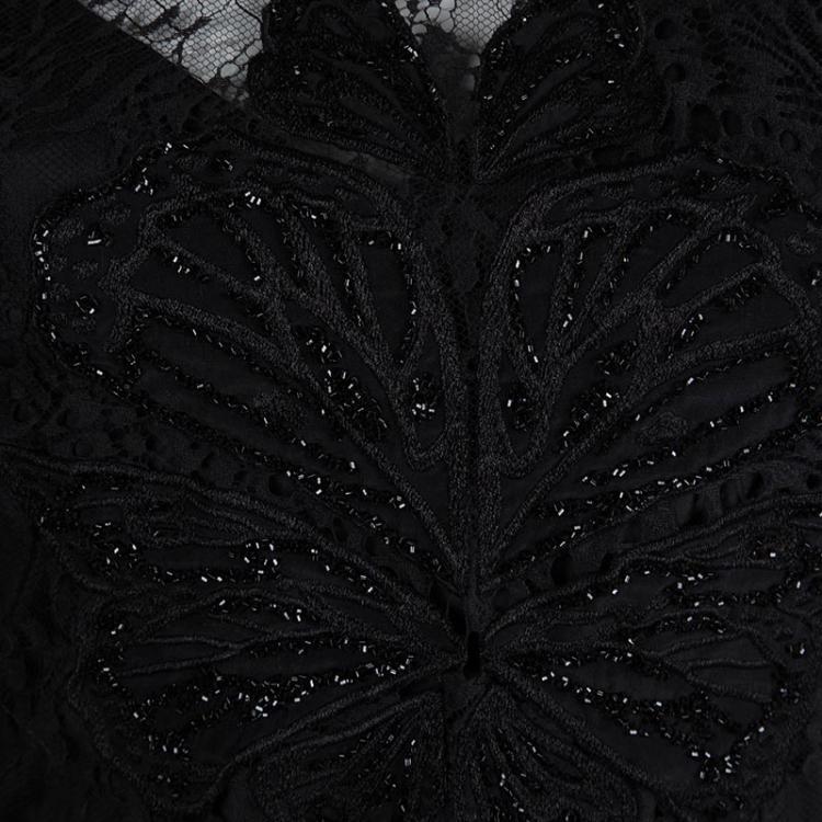 Pre Owned Matthew Williamson Black Embellished Overlay Lace Dress S