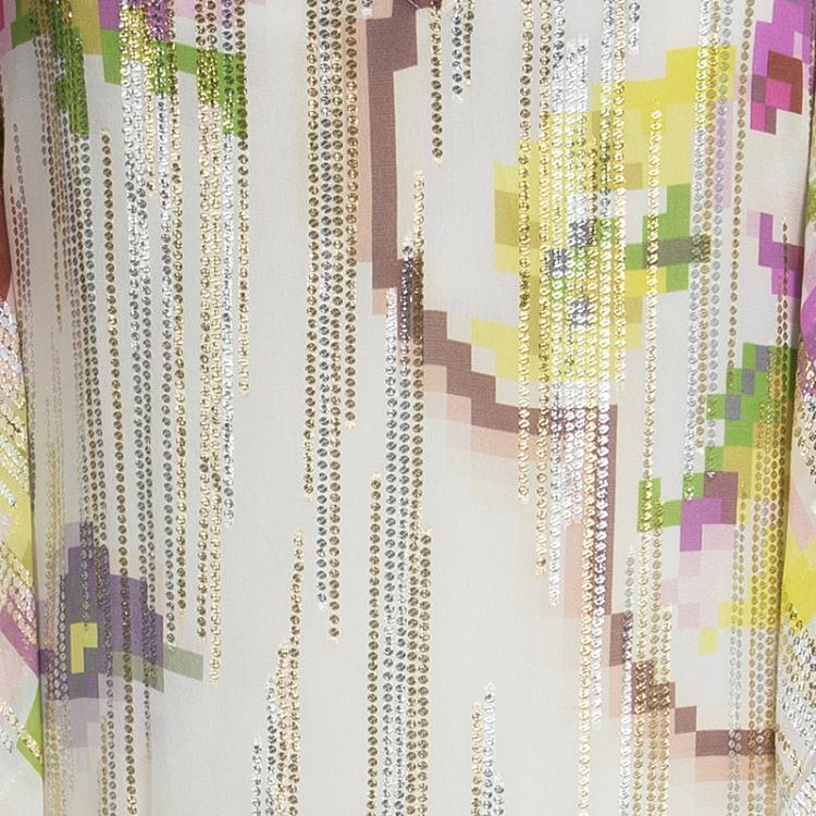 Pre Owned Matthew Williamson Mutlicolor Printed Silk Lurex Detail Long Sleeve Dress M