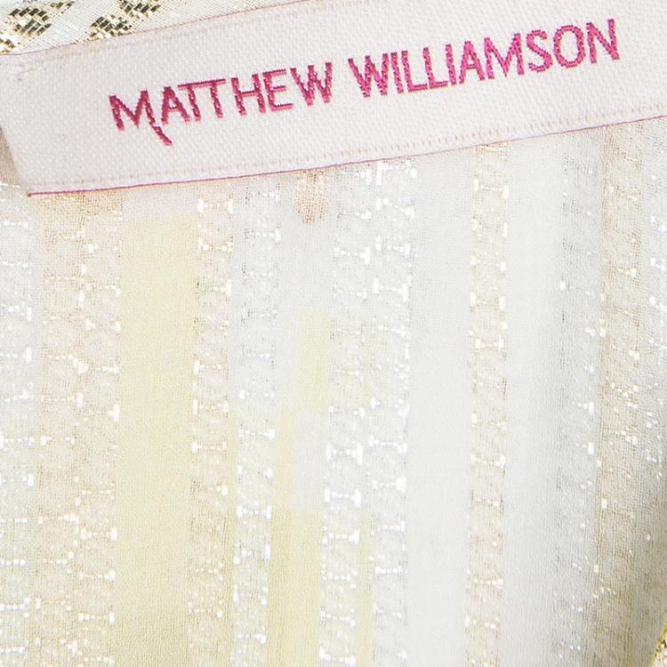 Pre Owned Matthew Williamson Mutlicolor Printed Silk Lurex Detail Long Sleeve Dress M