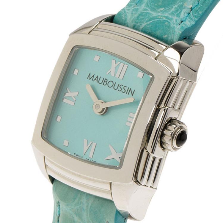 Pre Owned Mauboussin Blue Mother of Pearl Stainless Steel Classic Women's Wristwatch