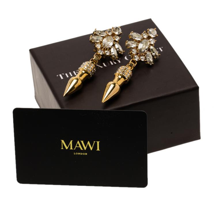 Pre Owned Mawi Crystals Rose Gold Plated Pave Spikes Dangle Earrings