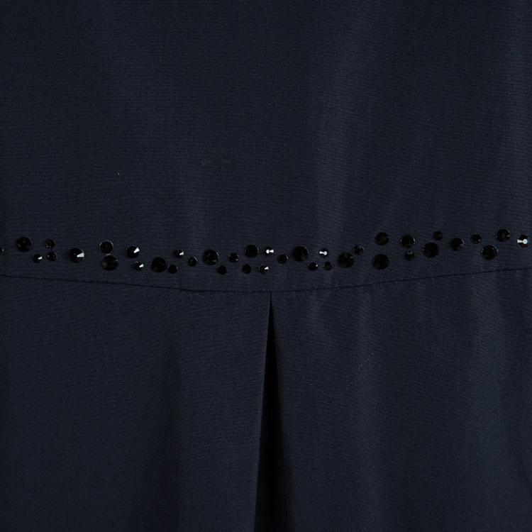 Pre Owned 'S Max Mara Navy Blue Cotton Embellished Waist Detail Sleeveless Maxi Dress L