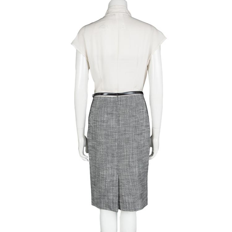 Pre Owned Max Mara Colorblock Cowl Neck Cap Sleeve Belted Dress M