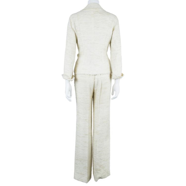 Pre Owned Max Mara Beige Textured Pant Suit S