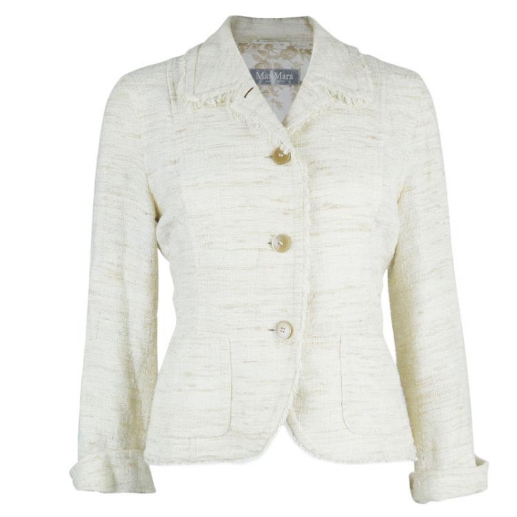 Pre Owned Max Mara Beige Textured Pant Suit S