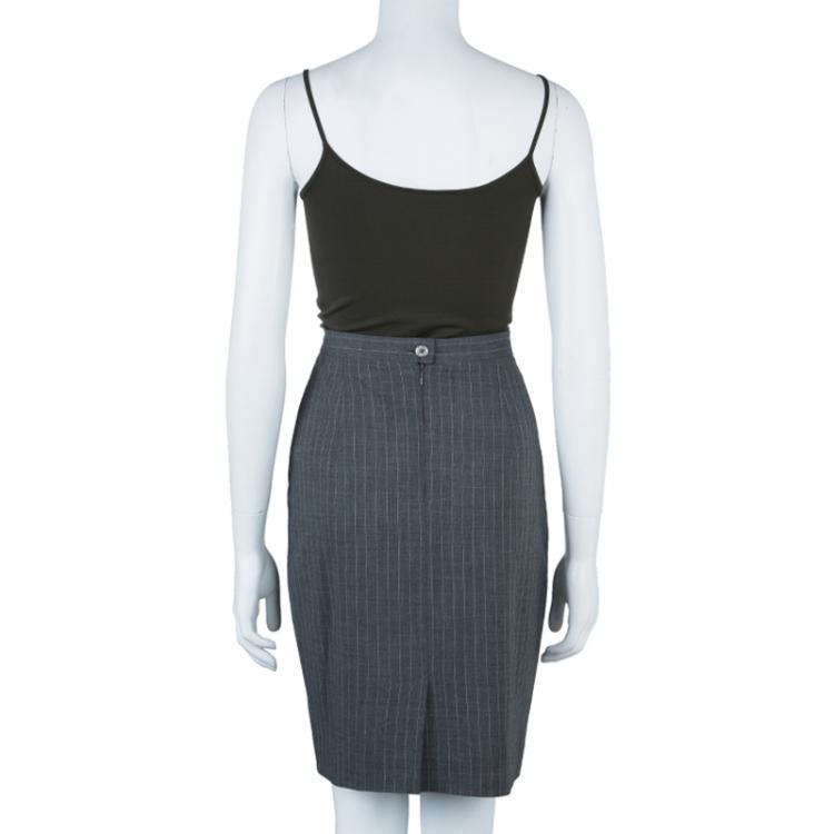 Pre Owned Max Mara Grey Pinstripe Pencil Skirt S