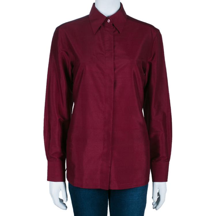 Pre Owned Max Mara Plum Button Down Silk Shirt M