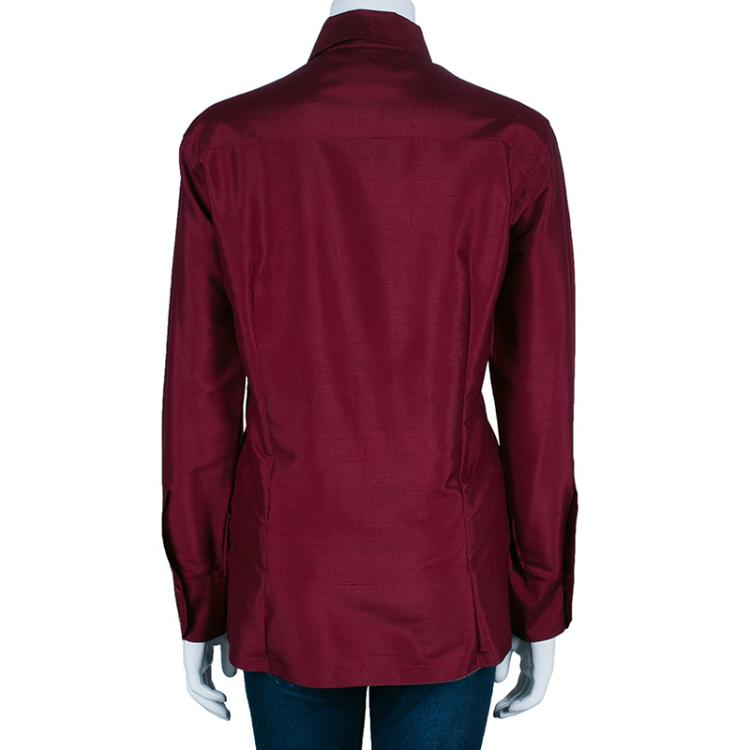 Pre Owned Max Mara Plum Button Down Silk Shirt M