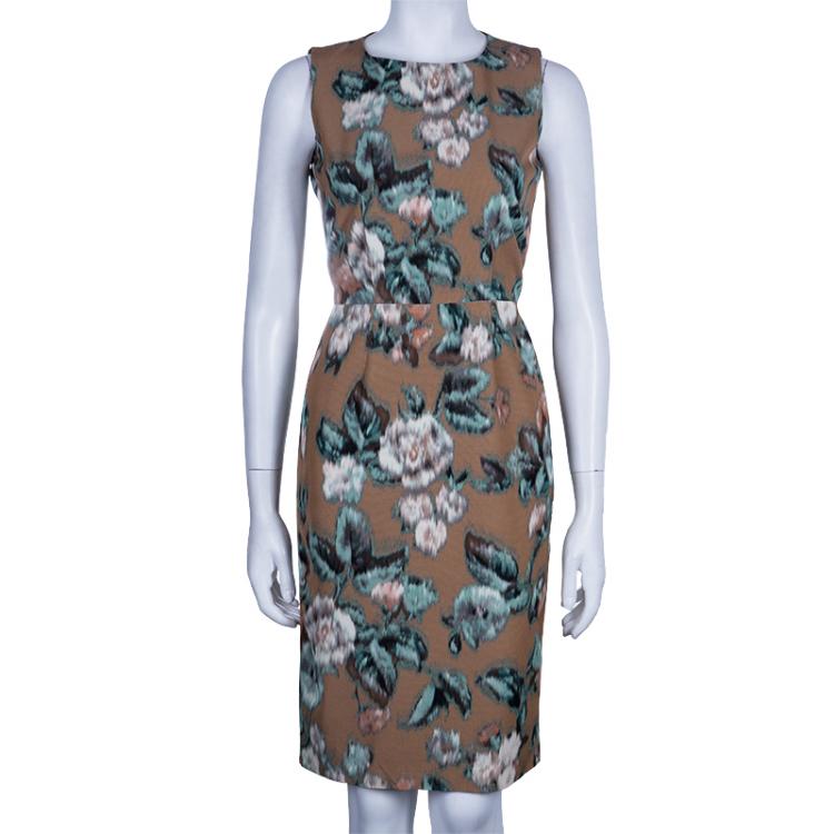 Pre Owned Max Mara Studio Beige Pinne Floral Shift Dress S