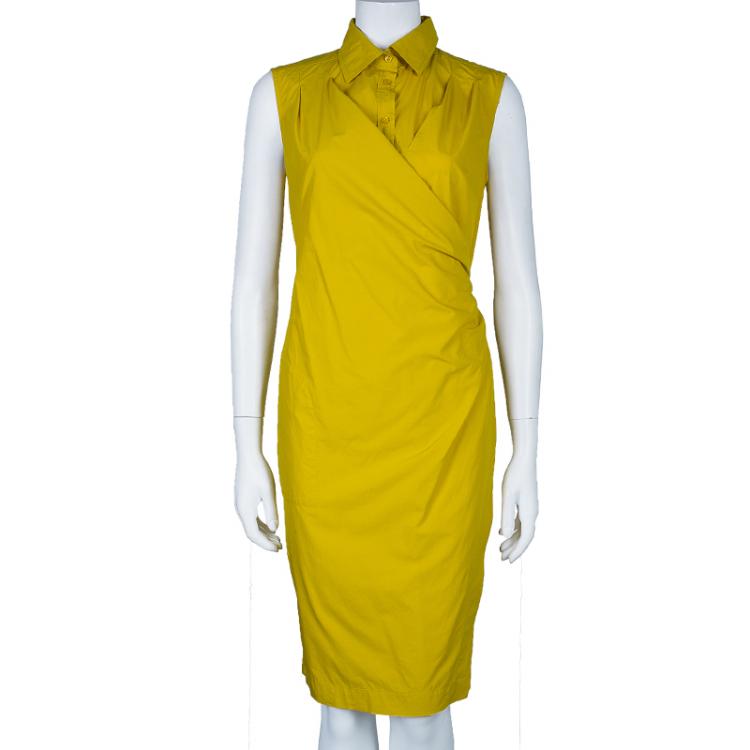 Pre Owned Max Mara Yellow Pleated Dress M