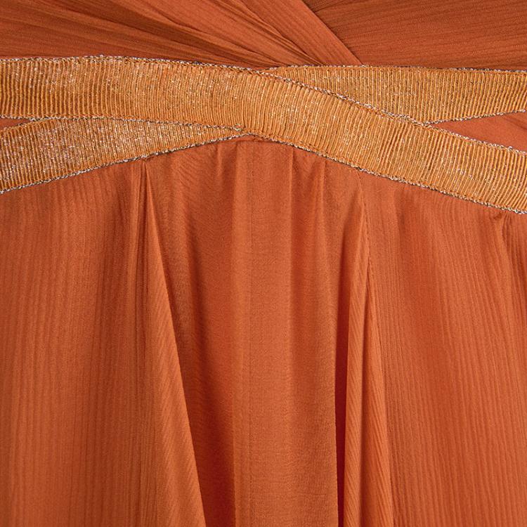 Pre Owned Max Mara Orange Silk Chiffon Sleeveless Maxi Dress S