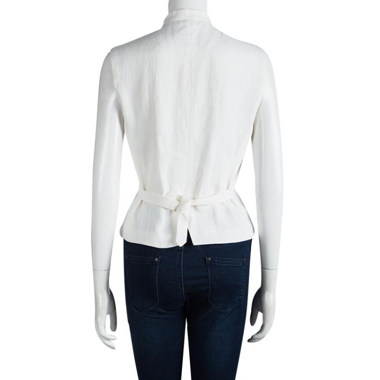 Pre Owned Max Mara Off White Linen Button Front Sleeveless  Jacket M