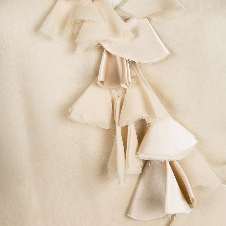 Pre Owned Max Mara Beige Silk Triangular Ruffle Detail Wrap Blouse M