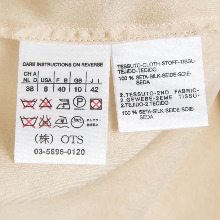 Pre Owned Max Mara Beige Silk Triangular Ruffle Detail Wrap Blouse M