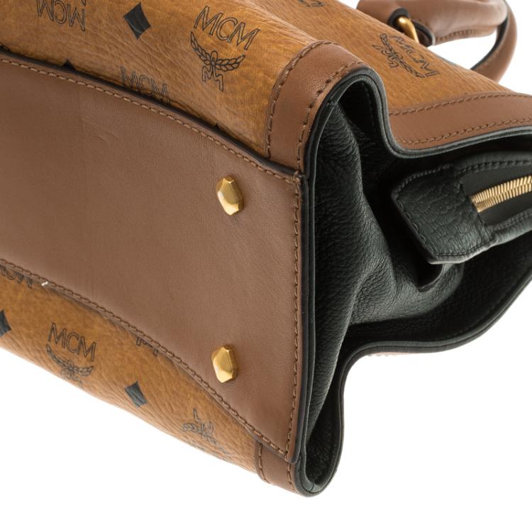 مملوكة مسبقًا MCM Cognac Coated Canvas Calfhair Detailed Tote