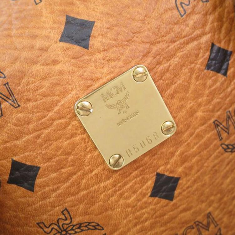 Pre Owned MCM Cognac Visetos Coated Canvas Small Heritage Boston