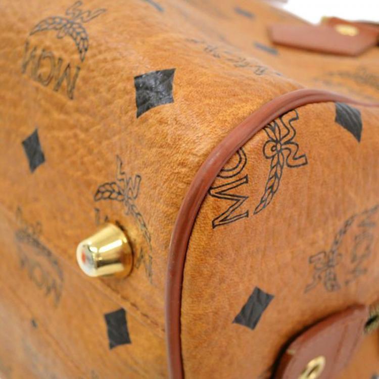 Pre Owned MCM Cognac Visetos Coated Canvas Small Heritage Boston