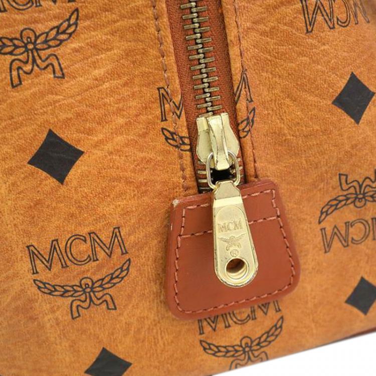 Pre Owned MCM Cognac Visetos Coated Canvas Small Heritage Boston