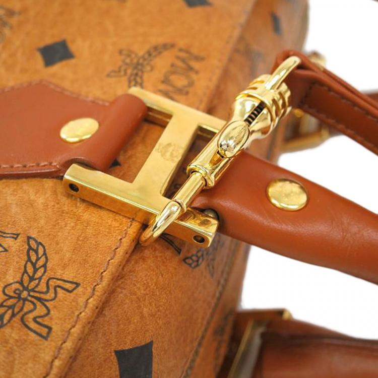 Pre Owned MCM Cognac Visetos Coated Canvas Small Heritage Boston