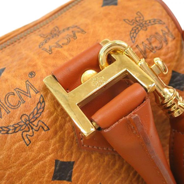 Pre Owned MCM Cognac Visetos Coated Canvas Small Heritage Boston