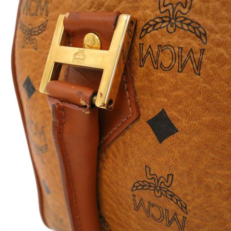 Pre Owned MCM Cognac Visetos Coated Canvas Small Heritage Boston