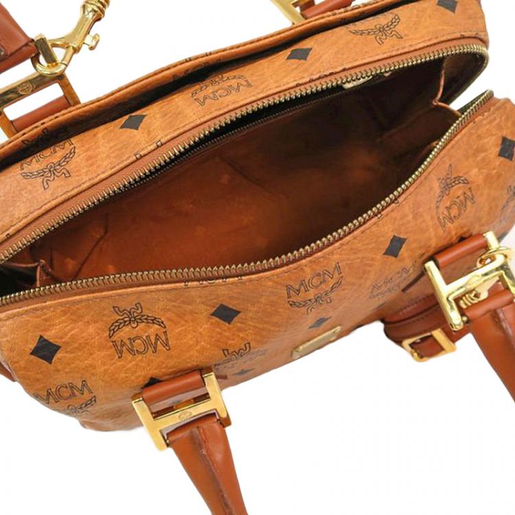 Pre Owned MCM Cognac Visetos Coated Canvas Small Heritage Boston