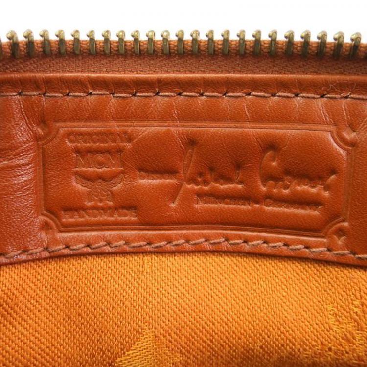 Pre Owned MCM Cognac Visetos Coated Canvas Small Heritage Boston