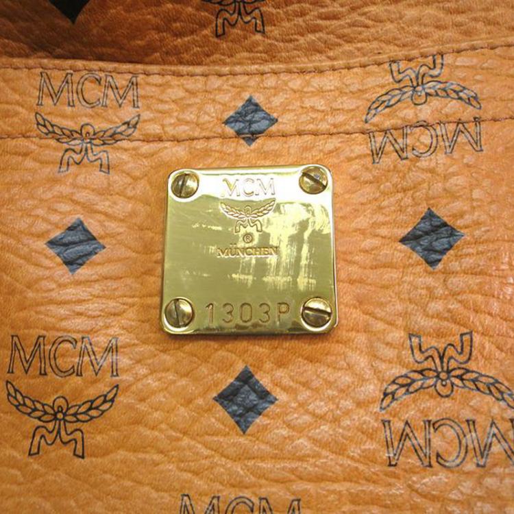 Pre Owned MCM Cognac Visetos Coated Canvas Medium Heritage Top Zip Shopper Tote