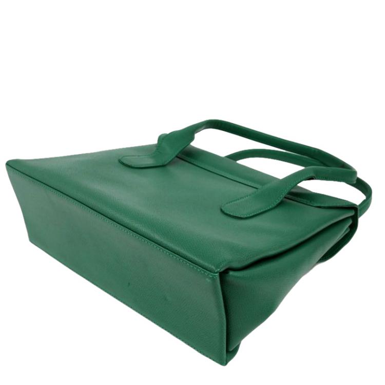 Pre Owned MCM Green Leather Flap Top Handle Bag