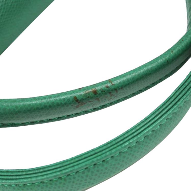 Pre Owned MCM Green Leather Flap Top Handle Bag