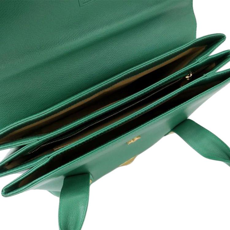 Pre Owned MCM Green Leather Flap Top Handle Bag