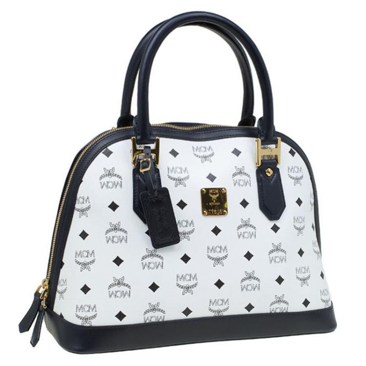 مملوكة مسبقًا MCM White Leather Heritage Logo Bowler Bag
