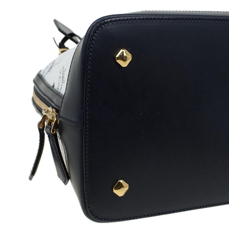 مملوكة مسبقًا MCM White Leather Heritage Logo Bowler Bag