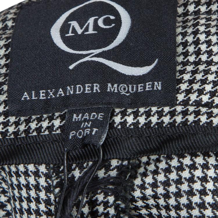 Pre Owned McQ by Alexander McQueen Black and White Houndstooth Wool Trousers S